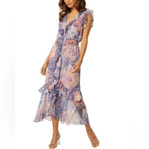 MISA Los Angeles Kidada Ruffle Sleeveless Midi Dress in Namaskar. Size XS